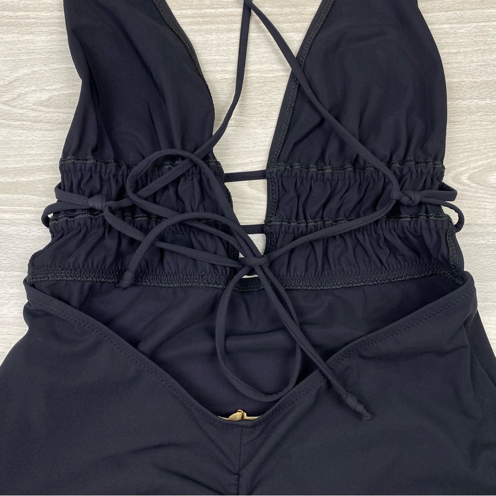 Ulla Johnson Dioni Plunge One Piece Swimsuit Ruched Size Medium New Black - Picture 8 of 14